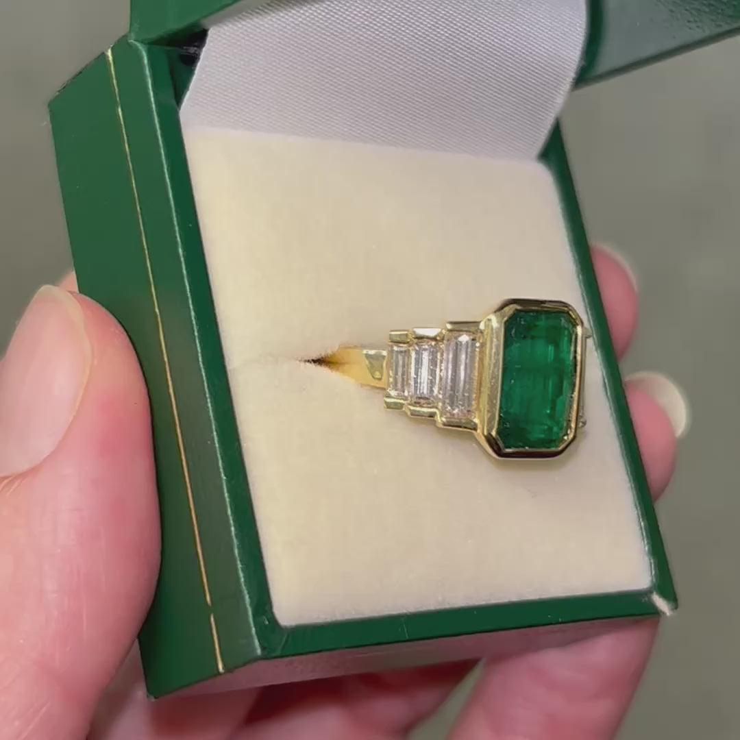 Emerald and Baguette Diamond Ring