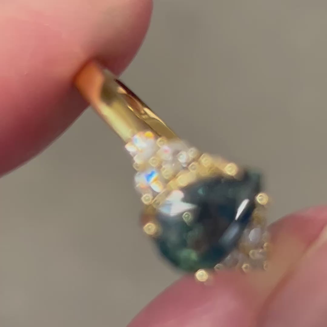 Pear-Cut Teal Sapphire and Diamond Ring